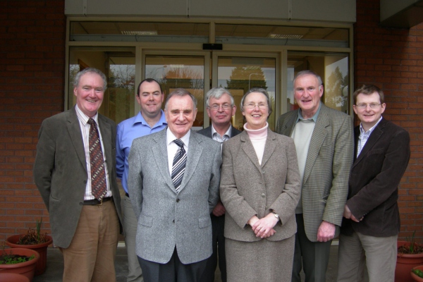 I March 2008, Seminar on Landed Estates in Omagh Library. Speakers at the Seminar. From left Johnny Dooher, Roddy Hegarty, Dr Neil McGleenon, Valerie Adams, Dr Bill MacAfee and Dr William Roulston